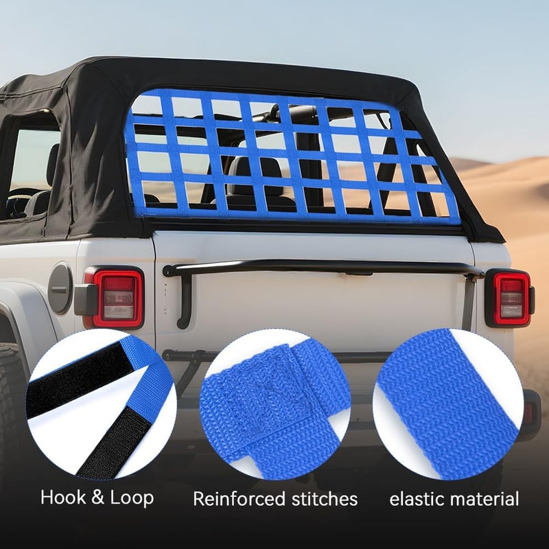 BARTOO Mesh Cargo Net Roof Top Netting Hammock Compatible with Jeep Wrangler YJ TJ JK JKU JL JLU 1987-2024 & Gladiator JT Accessories, Blue - Image 3
